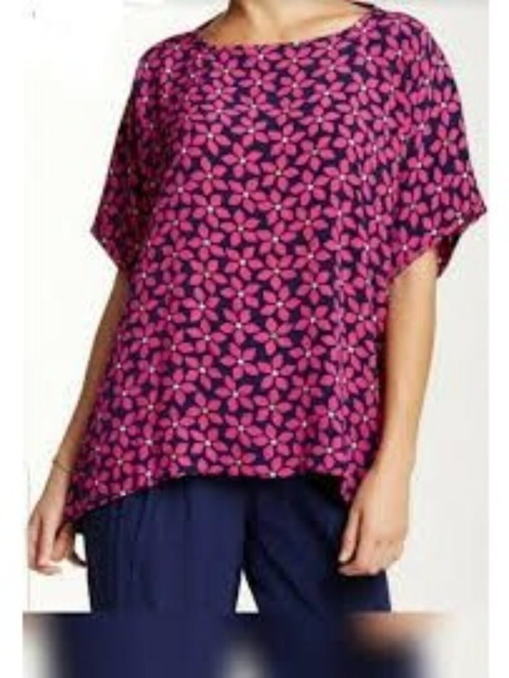 Diane von Furstenberg DVF Pink Navy Floral Top Small